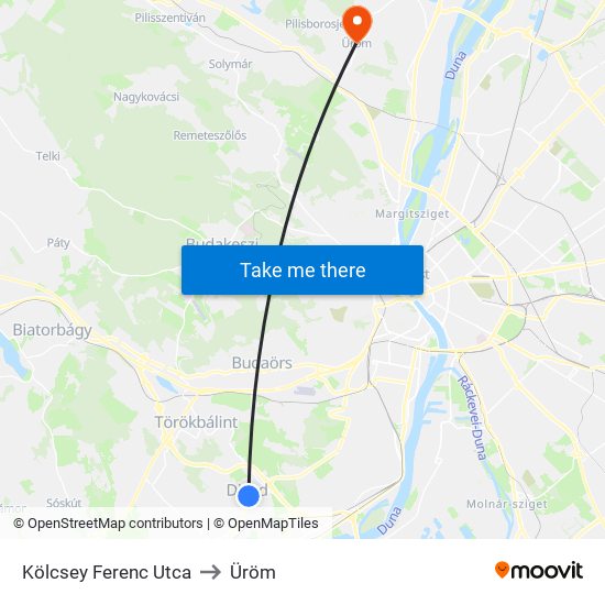 Kölcsey Ferenc Utca to Üröm map