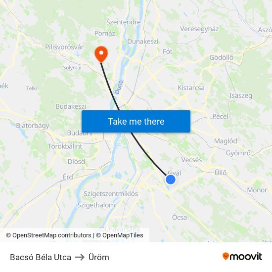 Bacsó Béla Utca to Üröm map
