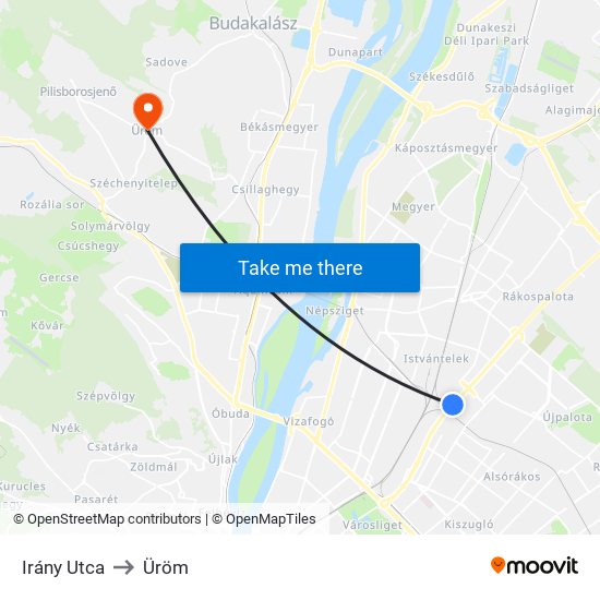 Irány Utca to Üröm map
