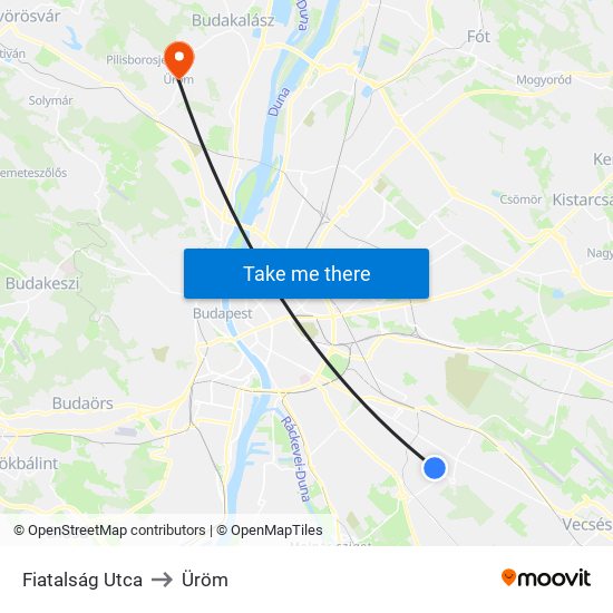 Fiatalság Utca to Üröm map