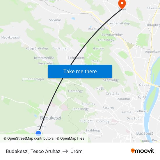 Budakeszi, Tesco Áruház to Üröm map