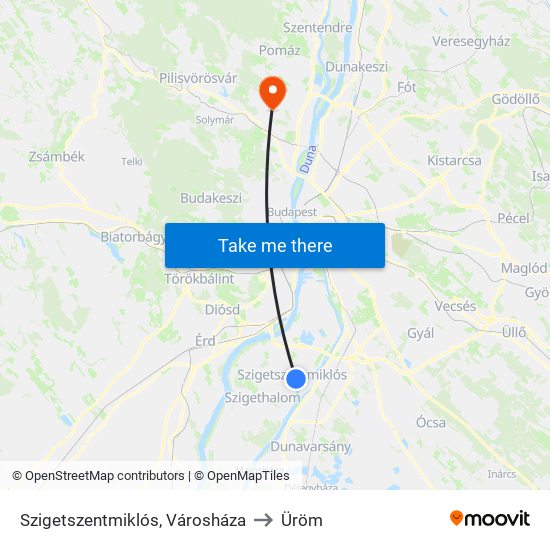 Szigetszentmiklós, Városháza to Üröm map