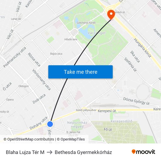 Blaha Lujza Tér M to Bethesda Gyermekkórház map