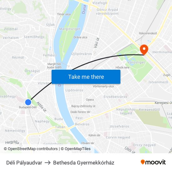 Déli Pályaudvar to Bethesda Gyermekkórház map