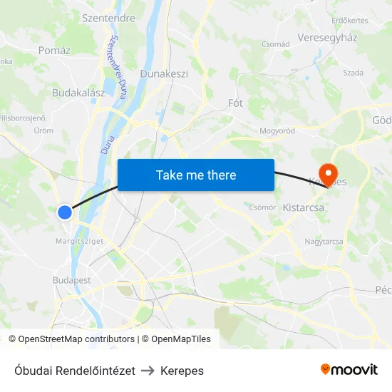 Óbudai Rendelőintézet to Kerepes map