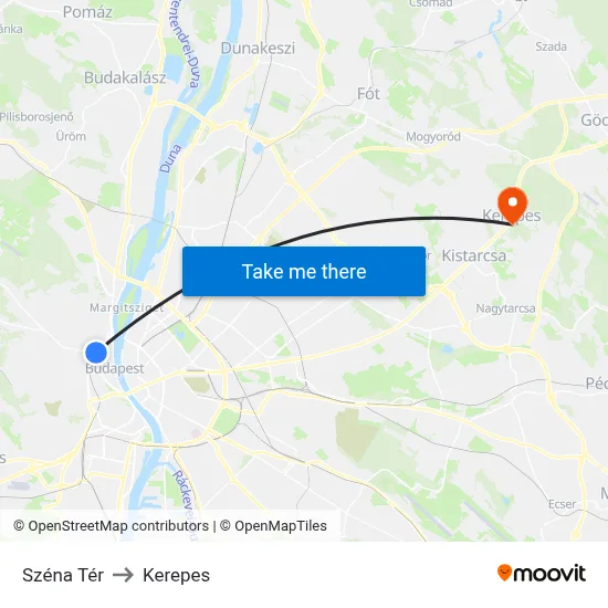 Széna Tér to Kerepes map