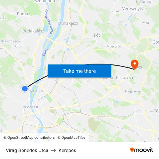 Virág Benedek Utca to Kerepes map