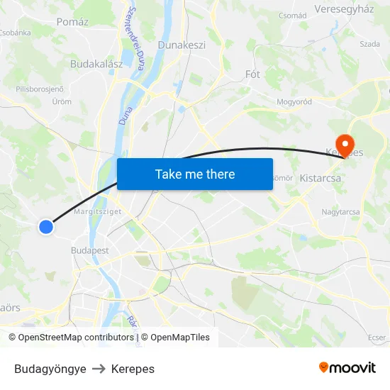 Budagyöngye to Kerepes map