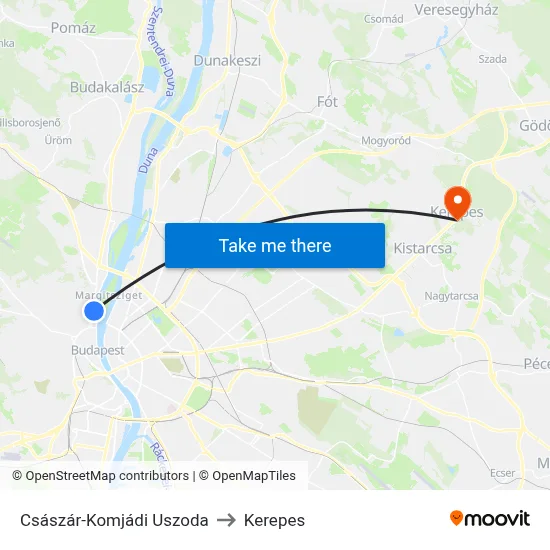 Császár-Komjádi Uszoda to Kerepes map