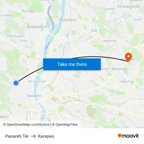 Pasaréti Tér to Kerepes map