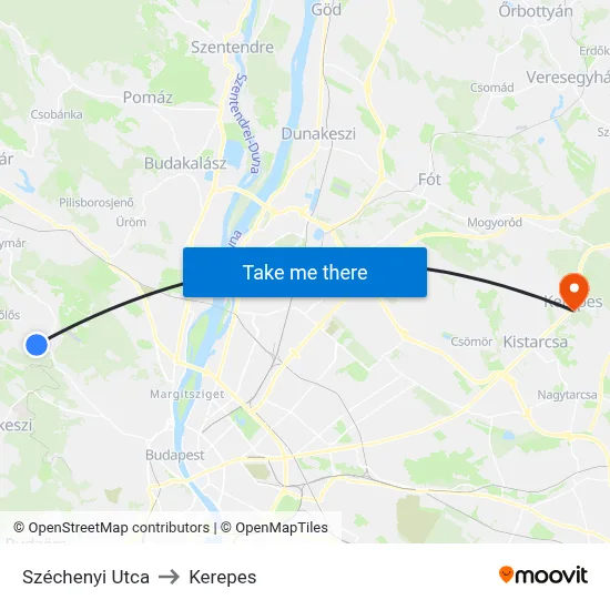 Széchenyi Utca to Kerepes map