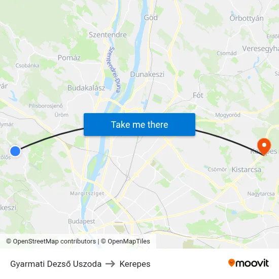 Gyarmati Dezső Uszoda to Kerepes map