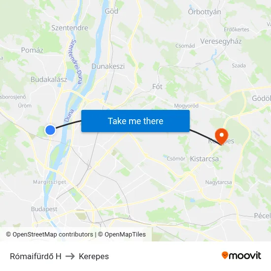 Rómaifürdő H to Kerepes map