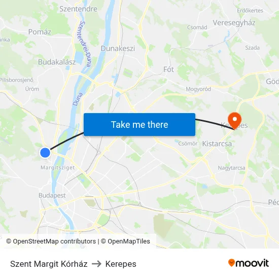 Szent Margit Kórház to Kerepes map