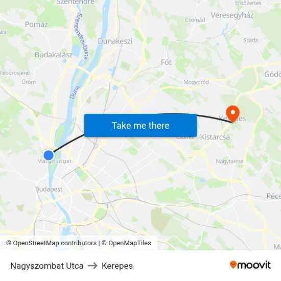 Nagyszombat Utca to Kerepes map