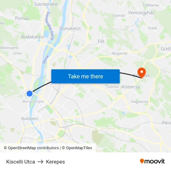 Kiscelli Utca to Kerepes map