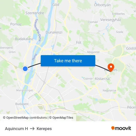 Aquincum H to Kerepes map