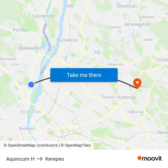 Aquincum H to Kerepes map