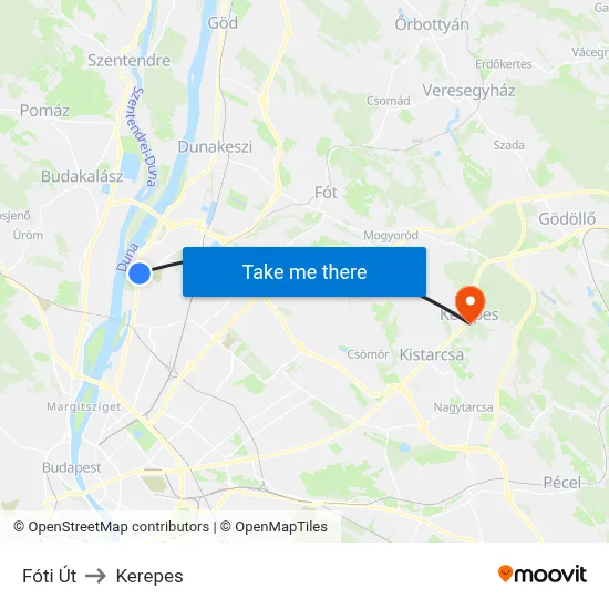 Fóti Út to Kerepes map