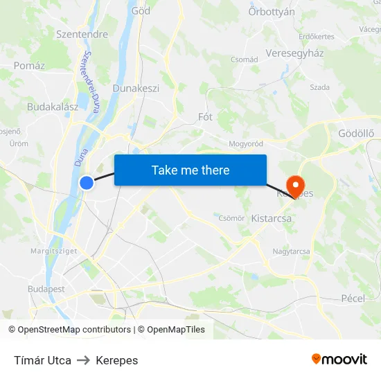 Tímár Utca to Kerepes map