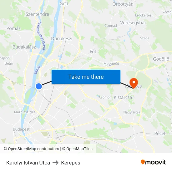 Károlyi István Utca to Kerepes map