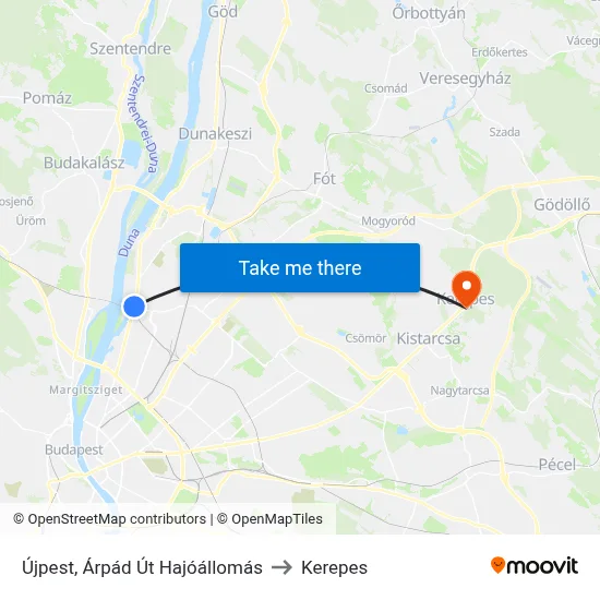 Újpest, Árpád Út Hajóállomás to Kerepes map