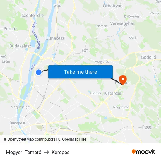 Megyeri Temető to Kerepes map