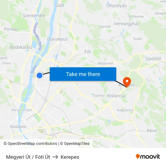 Megyeri Út / Fóti Út to Kerepes map