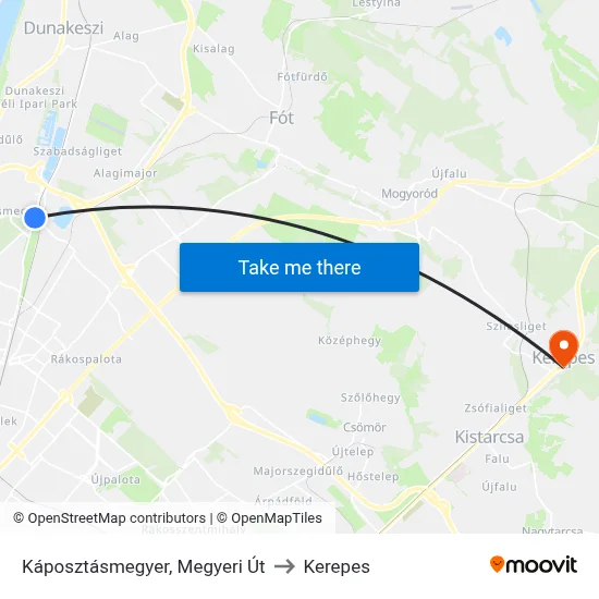 Káposztásmegyer, Megyeri Út to Kerepes map