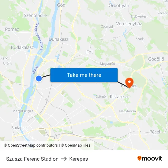 Szusza Ferenc Stadion to Kerepes map