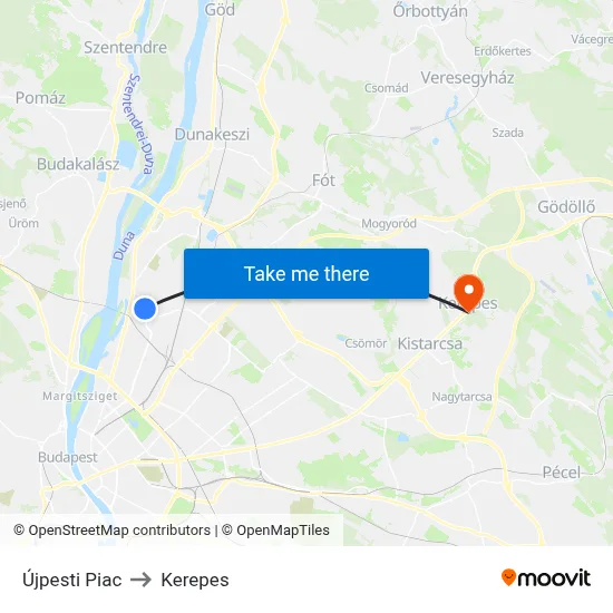 Újpesti Piac to Kerepes map