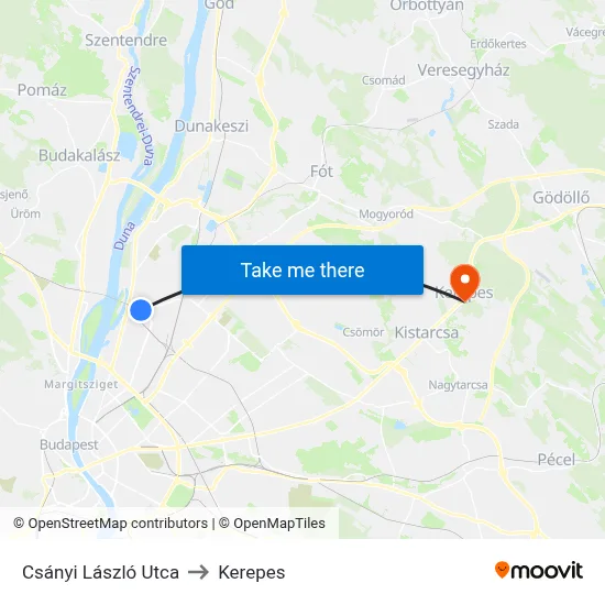 Csányi László Utca to Kerepes map