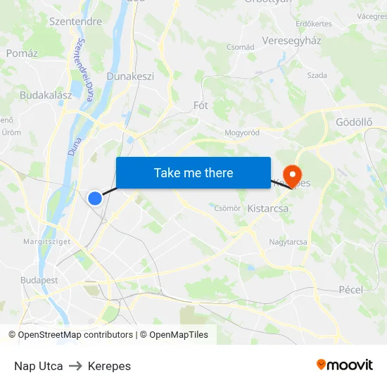 Nap Utca to Kerepes map