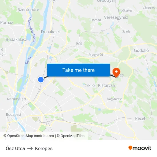 Ősz Utca to Kerepes map