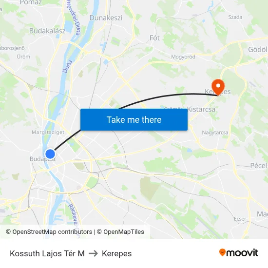 Kossuth Lajos Tér M to Kerepes map