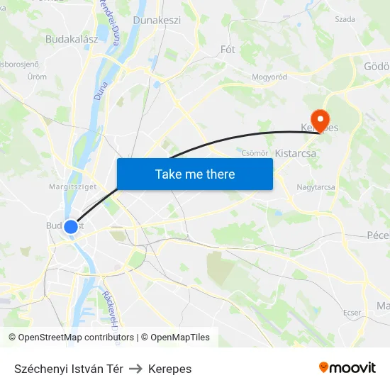 Széchenyi István Tér to Kerepes map