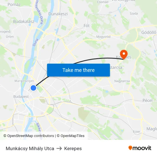 Munkácsy Mihály Utca to Kerepes map
