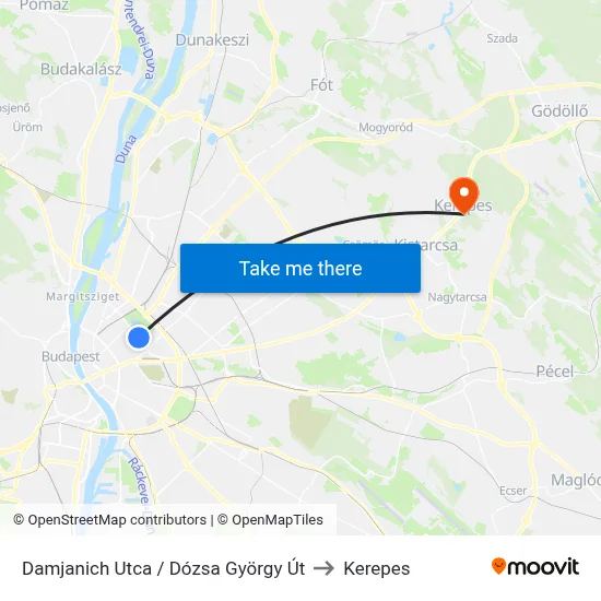 Damjanich Utca / Dózsa György Út to Kerepes map