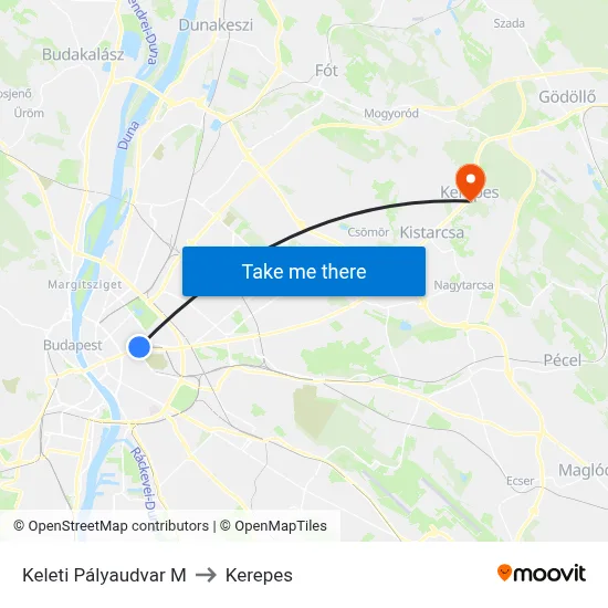 Keleti Pályaudvar M to Kerepes map