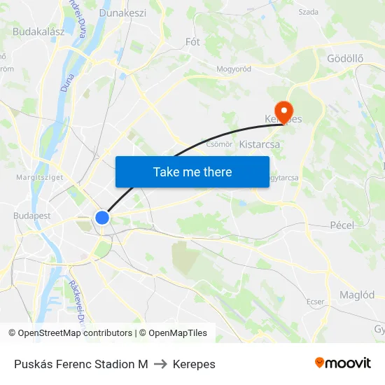 Puskás Ferenc Stadion M to Kerepes map
