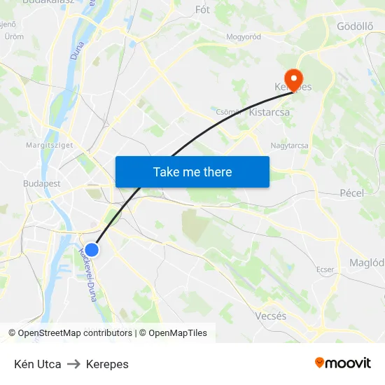 Kén Utca to Kerepes map