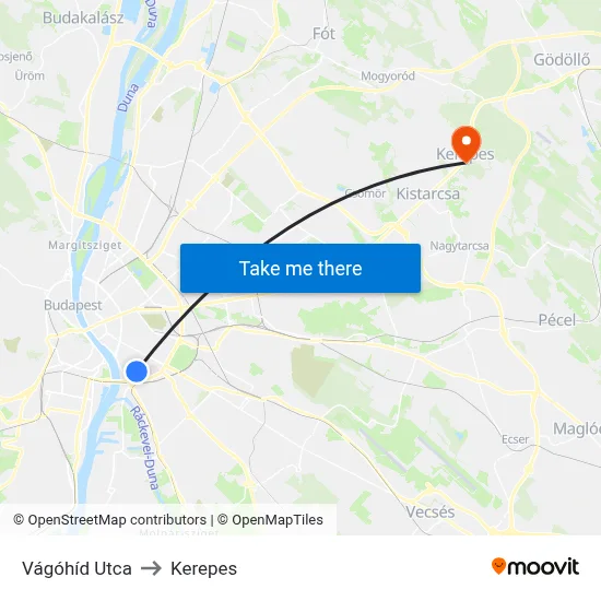 Vágóhíd Utca to Kerepes map