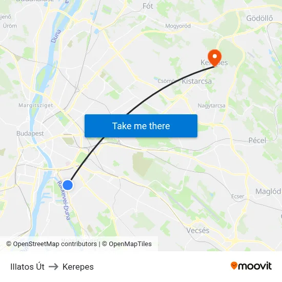 Illatos Út to Kerepes map