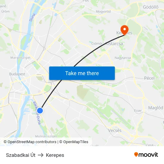 Szabadkai Út to Kerepes map