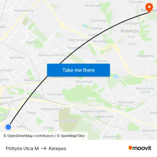 Pöttyös Utca M to Kerepes map