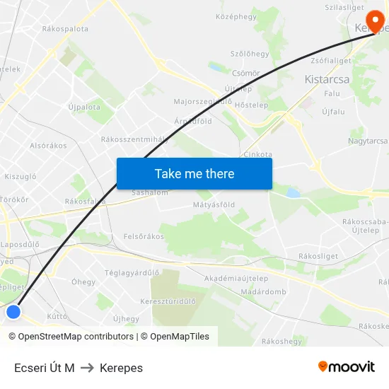 Ecseri Út M to Kerepes map