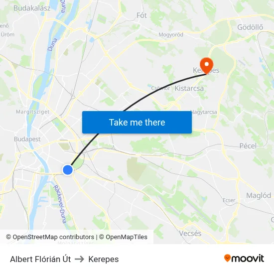 Albert Flórián Út to Kerepes map