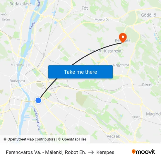 Ferencváros Vá. - Málenkij Robot Eh. to Kerepes map