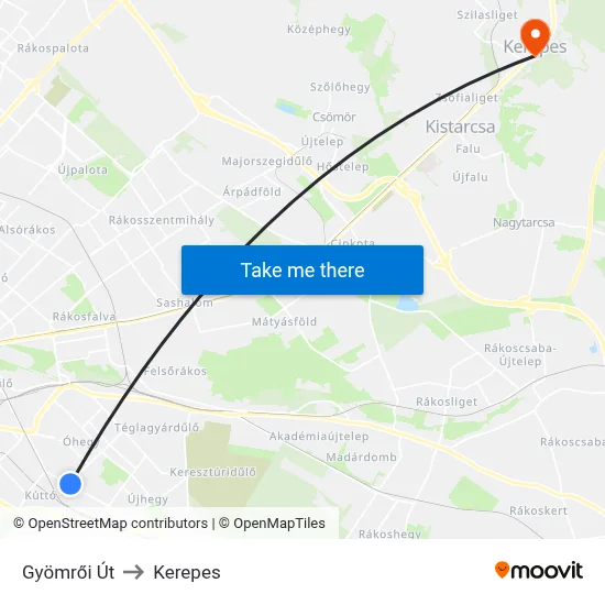 Gyömrői Út to Kerepes map