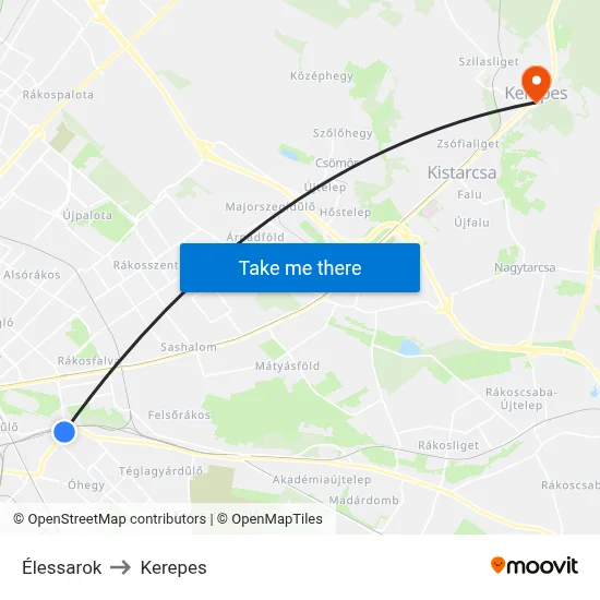 Élessarok to Kerepes map